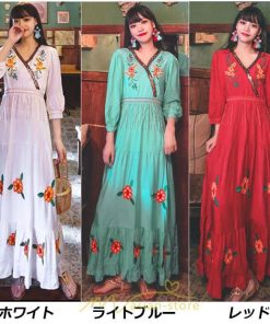 マキシ | ワンピース レディース 長袖 きれいめ ロング丈 マキシ丈 大人 リラックス 花柄 Aライン 着痩せ ハイウエスト リゾート 旅行 Vネック 体型カバー フェミニン