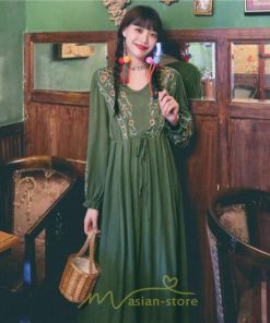 マキシ | ロングワンピース レディース ワンピ 夏 秋 長袖 可愛い 部屋着 リゾート Vネック 綿麻 花柄 高見え 旅行 20代30代40代 エスニック風 細見え レトロ風 お泊り