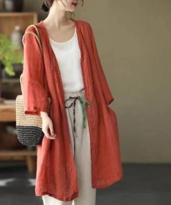 カーディガン | レディース リネン 麻混 ロング 春 秋 ゆったり 7分袖 40代 50代 無地 4色 冷え防止 透け感 羽織 初秋 30代 秋大きいサイズ 20代