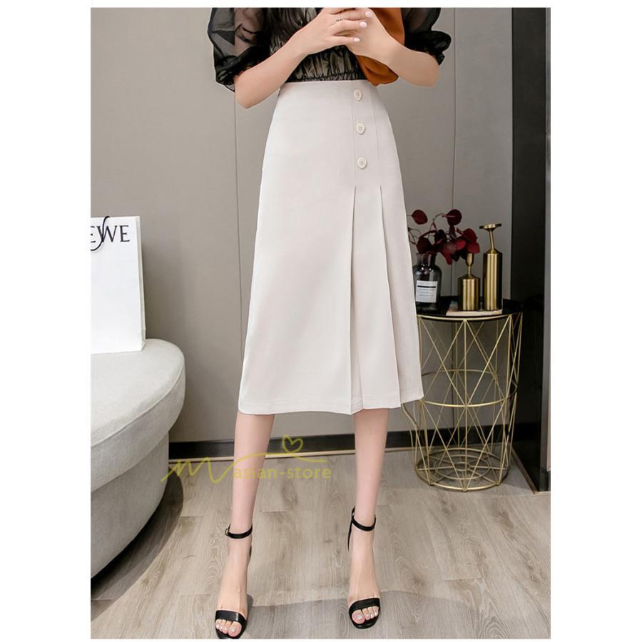 スカート | タイトボタン 膝下 ミディアム丈 ミモレ丈 キレイめ プリーツ通勤通学 ビジネス OL オフィス 春夏秋 2022新作 20代30代40代 着回し 無地人気