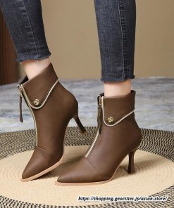 ショートブーツ | レディース 春秋ブーツ ポインテッドトゥ ブーツ ピンヒール フロントファスナー 靴 シューズ ハイヒール 黒ブーツ 30代 上品 大人 おしゃれ