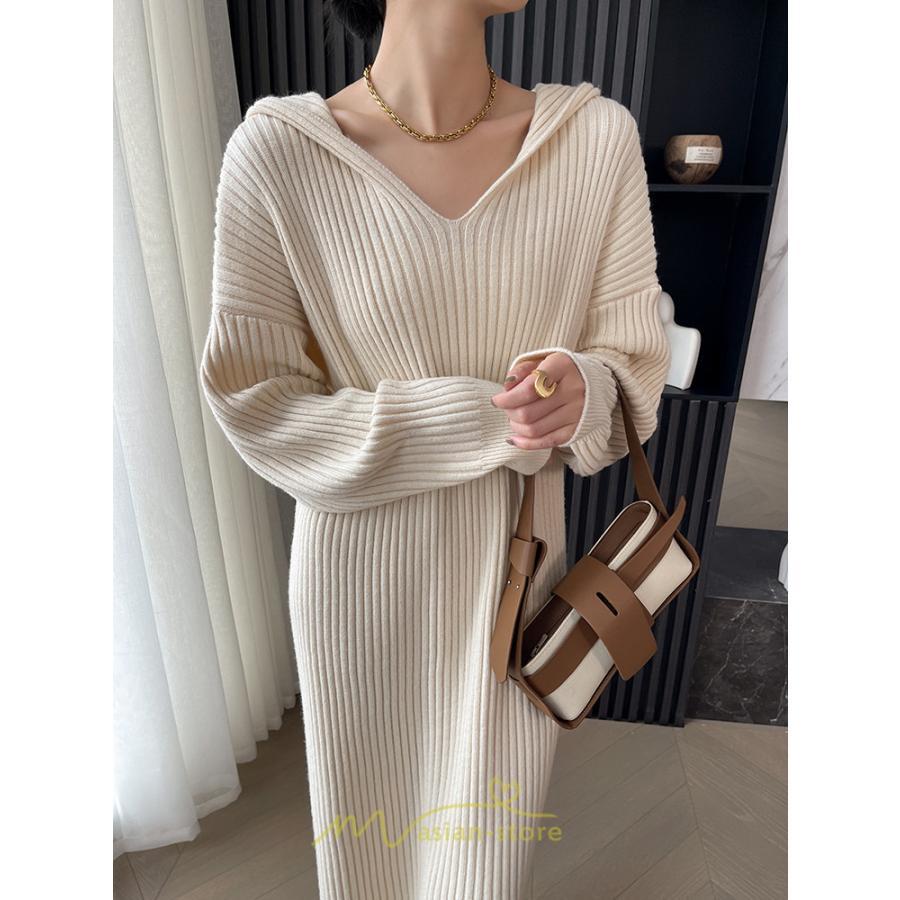 ニットワンピース | ワンピース 春 春服 レディース 長袖 ゆったり 秋 冬 ロング丈 可愛い おしゃれ 韓国風 着痩せ お出かけ 暖か 体型カバー 韓国ファッション