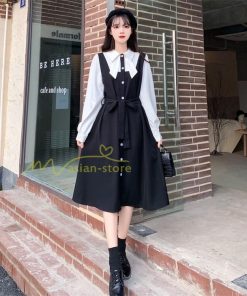 マキシ | Aラインワンピース 切り替えワンピース フェイクレイヤード 重ね着風 長袖 秋物 レディース 30代40代 大人 通学通勤 可愛い シャツカラー 着痩せ 50代