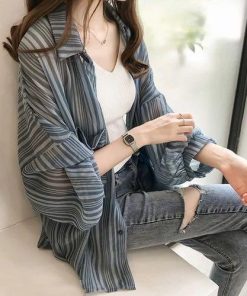 カーディガン | シフォンシャツブラウス 長袖 透け感 冷房対策 日焼け防止 無地 羽織り 体型カバー 大人 通学通勤 夏秋 トレンド フェミニン