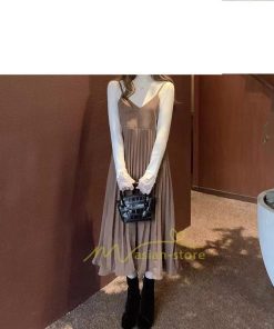 マキシ | プリーツワンピース キャミソールワンピ ロング丈 レディース 韓国ファッション 20代30代40代 春夏秋冬 着痩せ 着回し 2021作 通勤通学 カジュアル 上品