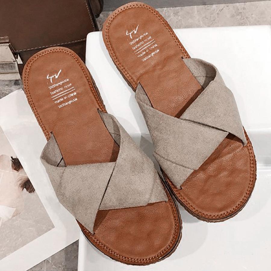 サンダル | ぺたんこレディース フラット クロスストラップコンフォート ビーチスエ−ド調 スリッパ