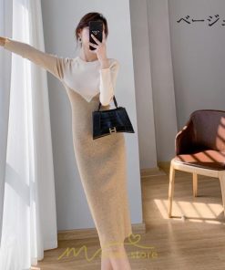 ニットワンピース | ワンピース 秋 秋服 レディース ニット ロングワンピース ロング 長袖 冬 冬服 タイト 切り替え 着痩せ お出かけ 韓国風 20代30代40代50代 通勤 2022新作