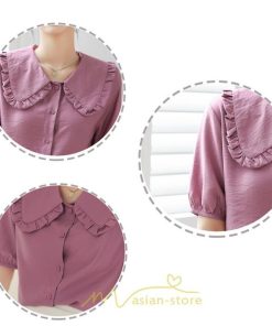 シャツ・ブラウス | ブラウス シフォン トップス レディース 白 紫 夏ブラウス シフォンブラウス 半袖 オフィス 春夏 クルーネック お出かけ 着痩せ 華奢見え フリル