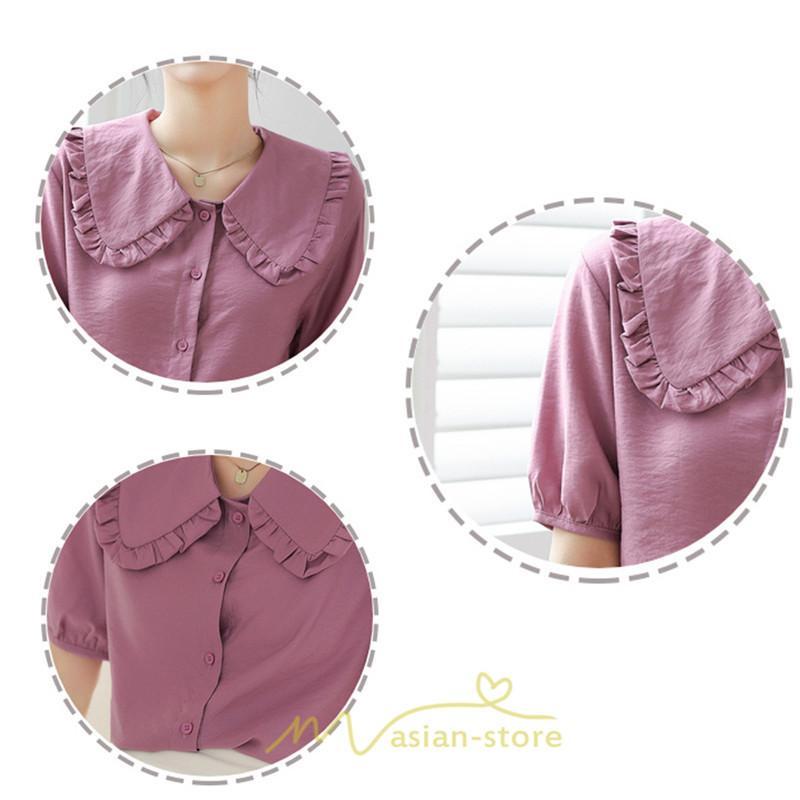 シャツ・ブラウス | ブラウス シフォン トップス レディース 白 紫 夏ブラウス シフォンブラウス 半袖 オフィス 春夏 クルーネック お出かけ 着痩せ 華奢見え フリル