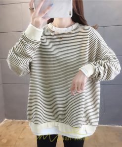 パーカー | 重ね着風トレーナー レディース 長袖 トップス カジュアル スウェット 丸首 プルオーバー ゆったり 抜け感 シンプル 大人 無地 ボーダー柄