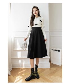 スカート | レディース 無地 ロング丈 ミモレ丈ハイウエスト ウエストゴム Aライン 着痩せ 脚長効果 通勤 就活 オフィス エレガント 日常 OL 上品 ビジネス