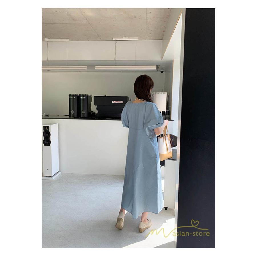 マキシ | ワンピース レディース パフスリーブロングワンピース ハーフスリーブ マキシワンピース ロング丈 半袖 マキシ丈 送料無料 韓国ファッション カジュアル