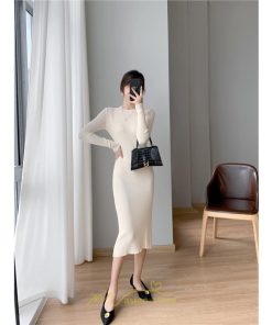 ニットワンピース | タイト ワンピース ニット レディース 秋冬 ワンピース 結婚式 ミモレ丈 ロング丈 着痩せ 通勤 上品 オフィス 高級感 おしゃれ 暖か