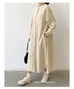 マキシ | 長袖ワンピース チェック柄ワンピース ロングワンピース レディース 秋物 ワンピース 楽チン 綿ワンピース 綿シャツワンピ スタンドカラー ゆったり 大きめ