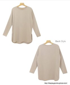 tシャツ・カットソー | Tシャツ Tシャツ コットン長袖オーバーサイズ裾ラウンドTシャツ レディース 綿Tシャツ 長袖Tシャツ クルーネック 秋物 ミドル丈 無地 丸首 長袖