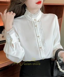 シャツ・ブラウス | ブラウス レディース きれいめ 40代 春秋新作 オシャレブラウス 白ネックシャツ 立ち襟 20代30代 通勤通学 カジュアル 夏物 お出かけ フォーマル 着痩せ 上品
