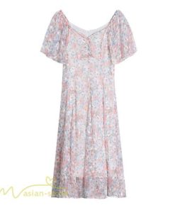 ミディアム | ワンピース レディース 花柄 きれいめ 膝丈 おしゃれ 上品 半袖 スクエアネック 大きいサイズ 30代 40代 夏新作 20代 サマーワンピース 大人 エレガント 韓国風