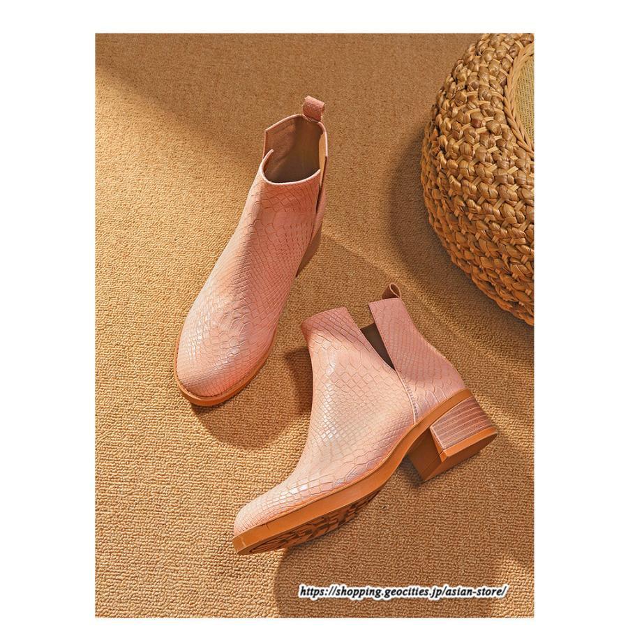 ショートブーツ | 大きいサイズ26.5cm レディース 上品 ブーツ 秋冬 春 チャンキーヒール 太ヒール シンプル ミドルヒール ブーティー 大人 スリッポン 黒ブーツ