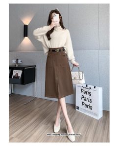 スカート | ミモレ丈 ひざ丈 レディース スリット リゾート 体型カバー 着痩せ Aライン 上品 2022新作 オシャレ キレイめ 韓国風 ポケット 秋冬