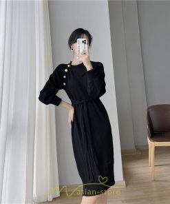 ニットワンピース | シンプル 秋冬 ベーシック 無地 膝丈 ミディアム丈 着痩せ スリット お出かけ 旅行 デート 送料無料 20代30代40代50代 女子会