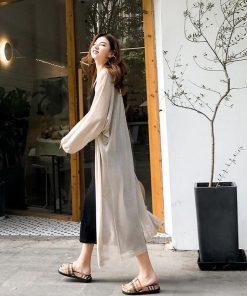 カーディガン | ロング薄手ニットレディーストップス 日焼け止め衣 UVカット 紫外線対策 長袖 前開き ゆったり 2020春夏 おしゃれ 透け感