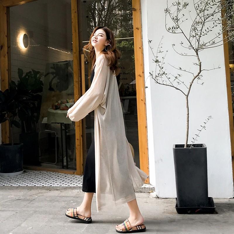 カーディガン | ロング薄手ニットレディーストップス 日焼け止め衣 UVカット 紫外線対策 長袖 前開き ゆったり 2020春夏 おしゃれ 透け感