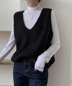 ニット・セーター | リブニットベスト レディース Vネック