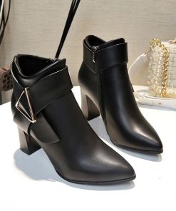 パンプス | ポインテッドトゥ ショートブーツ レディース チャンキーヒール ブーツ サイドファスナー ブーティ 太ヒール 歩きやすい