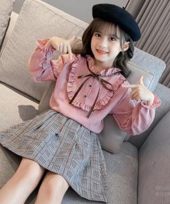 （子供）その他 | 秋冬 カジュアル スカート 2点セット セットアップ ミニチェック柄スカート 通学着 おしゃれ 女の子 長袖 小学生 シャツ キッズ