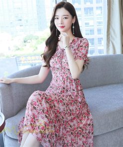 ミディアム | ワンピース レディース Aライン カジュアル Vネック サマー 半袖 ひざ丈 ミディアムワンピース 大きいサイズ 上品 花柄 着痩せ サマーワンピース 夏服