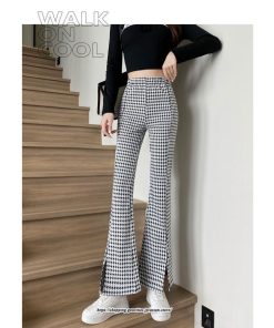 チノ・テーパード・ジョガー・スキニーパン | パンツ レディース フレアパンツ ロングパンツ 千鳥格柄 ブラック スリット カジュアル ハイウエスト お出かけ かわいい スキニーパンツ トレンド おしゃれ