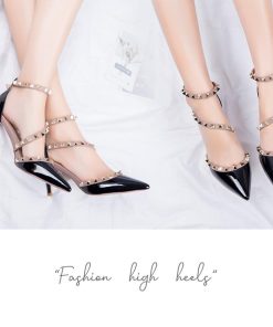 サンダル | レディース エレガント ハイヒール リベット ポインテッドトゥ ピンヒール アンクルストラップ シューズ 痛くない パンプス