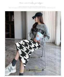 スカート | ロング 春秋冬 レディース ミモレ丈 ウエストゴム ハイウエスト Aライン 無地 きれいめ 大人 千鳥格柄 高見え 人気 SNS映え かっこいい 個性的