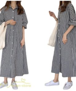 マキシ | ワンピース シャツワンピース チェック柄 可愛い マキシワンピース レディース 5分袖 春 夏 秋 20代 30代 着痩せ Aラインワンピース フリーサイズ 40代 50代