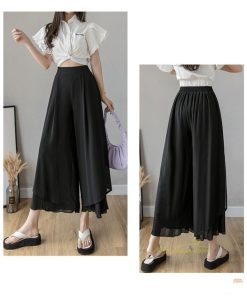 ワイドパンツ | シフォンパンツ レディース きれいめ ハイウエスト ガウチョパンツ ボトムス ゆったり 体形カバー ロング丈 夏物 オフィス 通勤 女性らしい