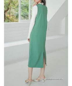 ノースリーブ | タンクワンピース 秋物 レディース ワンピース サイドポケット Vネック バックスリット入れ 20代50代 通学通勤 無地 大人 2022秋冬