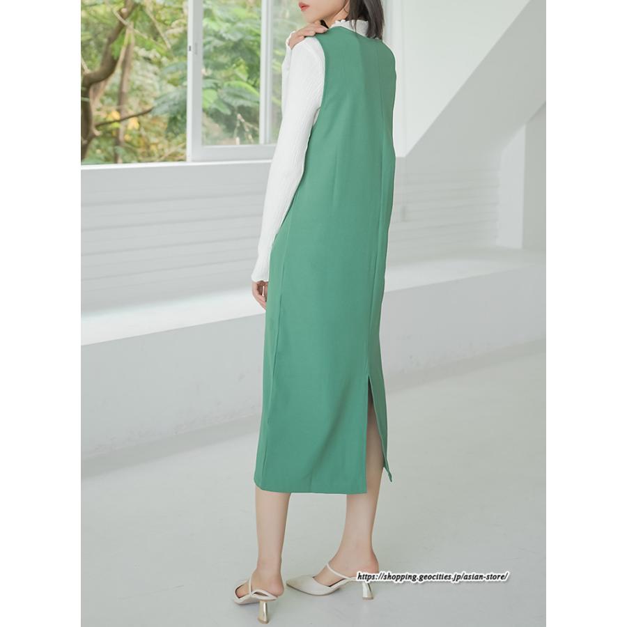 ノースリーブ | タンクワンピース 秋物 レディース ワンピース サイドポケット Vネック バックスリット入れ 20代50代 通学通勤 無地 大人 2022秋冬