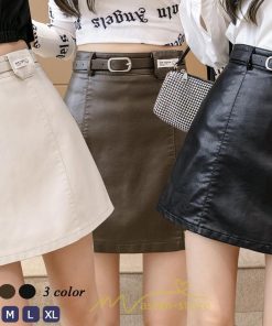 スカート | ミニレディース レザー ハイウエスト フェイクレザー ミニ丈 ショート セクシー Aライン ベルト付き 可愛い お出かけ 二次会 キレイめ　 女子会 デート