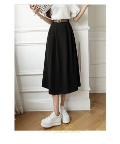 スカート | Aラインミモレ丈 裏地付き ボトムス 春 夏 黒 ベージュ カーキ おしゃれ お呼ばれ ファッション 女子会 カジュアル 無地 デート