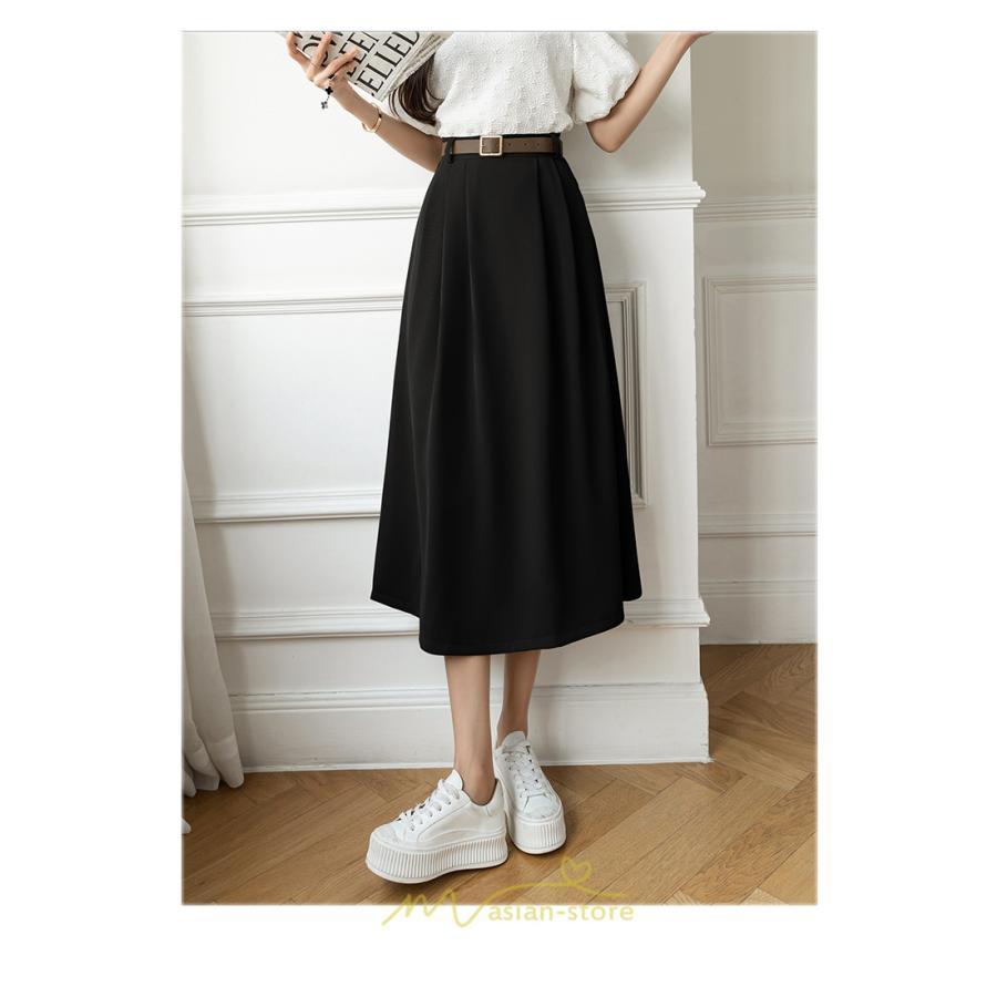 スカート | Aラインミモレ丈 裏地付き ボトムス 春 夏 黒 ベージュ カーキ おしゃれ お呼ばれ ファッション 女子会 カジュアル 無地 デート