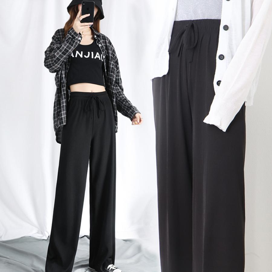 ワイドパンツ | ハイウエスト レディース ストレートパンツ 接触冷感 ロングパンツ ハイウエストサマーパンツ リラックスパンツ