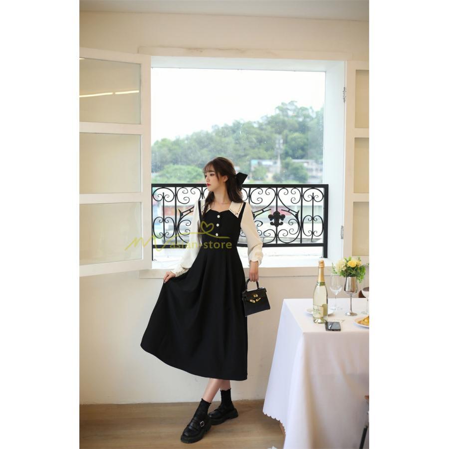 マキシ | ドッキングワンピース 秋 レディース 長袖ワンピ 切替 フェイク レイヤード風 重ね着風 Aラインワンピース 着痩せ ワンピース 可愛い 大人 二次会 30代40代