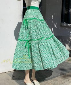 スカート | フレアロングレデイース リネンウエストゴム 綿麻混 マキシマキシ レトロ風 体型カバー リゾート 夏物