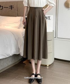 スカート | ロングAラインミモレ丈 フリル高見え ハイウエスト 秋冬 無地 ゆったり キレイめ 通勤 お出かけ デート 通学 着痩せ