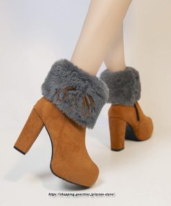 ブーツ | ショートレディース 6cmヒール ファー サイドジッパー 太めヒール 冬 保温 防寒 大きいサイズ 痛くない 冬靴 あったか オシャレ 疲れない