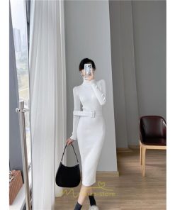 ニットワンピース | レディース 冬 きれいめ ニットフレア ロング おしゃれ タートルネック 秋冬 送料無料 可愛い 20代30代40代50代 ベルト付き おしゃれ 通勤