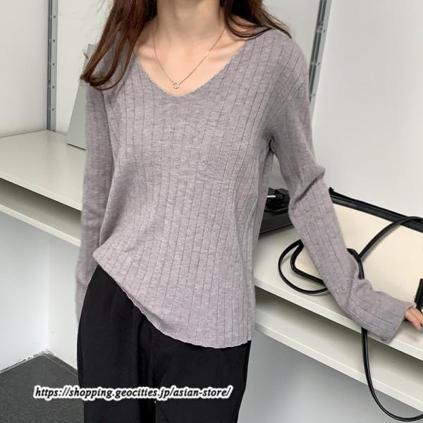 ニット・セーター | カットソー ニット レディース リブニット 長袖 秋冬 春 トップス スリム ストレッチ インナー 無地 着痩せ プルオーバー 長袖カットソー 長袖ニット 通学通勤