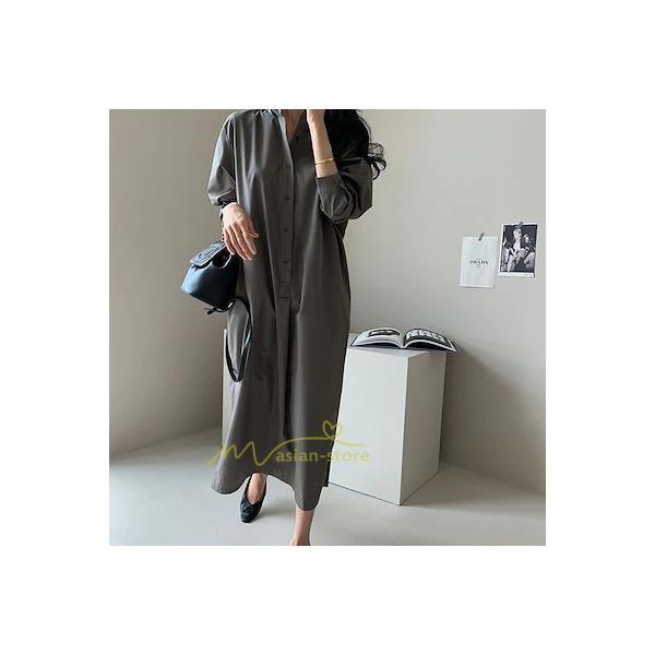 マキシ | シャツ シャツワンピ ワンピース ロング マキシ丈 シャツ 前開き 長袖 シャツ ひざ下丈 大きいサイズ アウター ワンピース 無地 体型カバー 20代30代40代50代