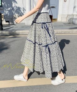 スカート | フレアロングレデイース リネンウエストゴム 綿麻混 マキシマキシ レトロ風 体型カバー リゾート 夏物