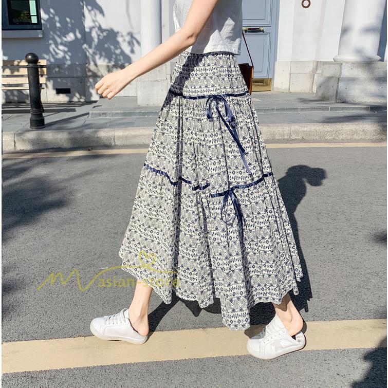 スカート | フレアロングレデイース リネンウエストゴム 綿麻混 マキシマキシ レトロ風 体型カバー リゾート 夏物